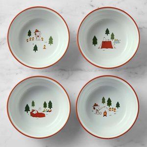 Williams Sonoma PEANUTS™ Camp  Stoneware Cereal Bowls 7"  Set of 4 New